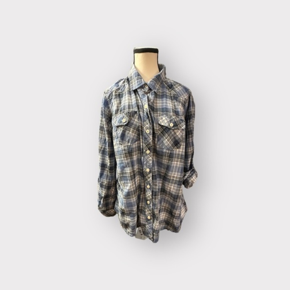 Women’s Torrid L Twill Blue Plaid Button Down Top 12 Large
